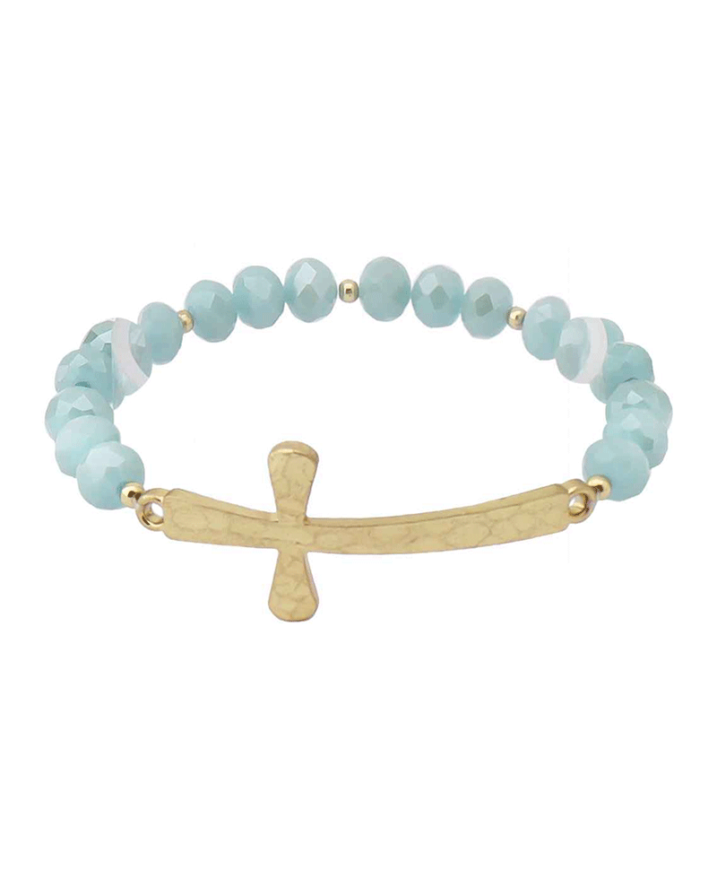 Curved Cross Glass Beads Bracelet