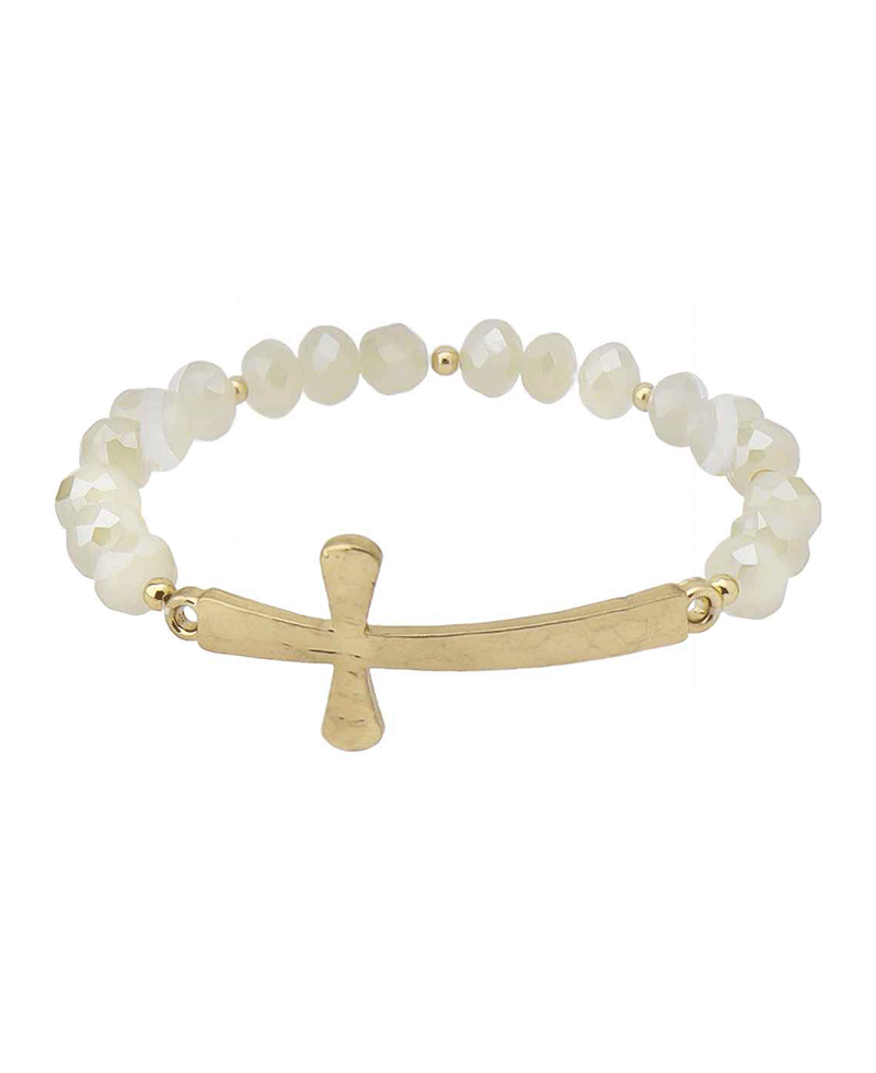 Curved Cross Glass Beads Bracelet