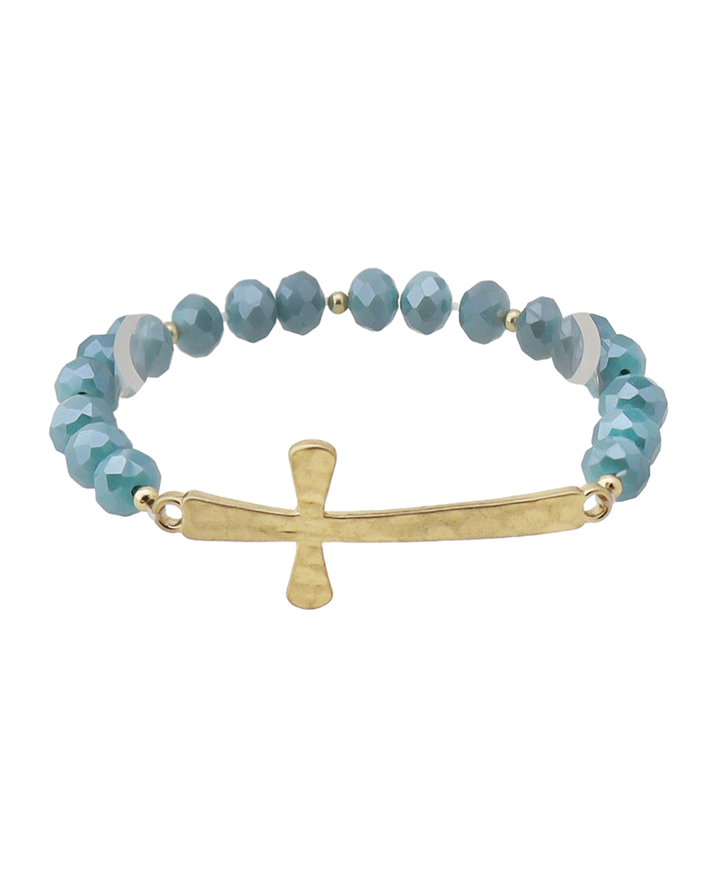 Curved Cross Glass Beads Bracelet