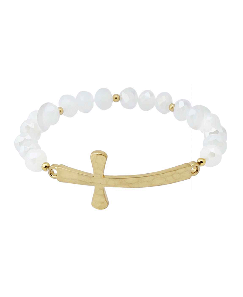 Curved Cross Glass Beads Bracelet
