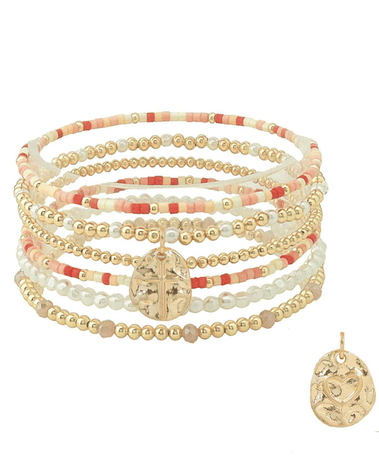 Multi Strand Beaded w/ Cross Charm Bracelet