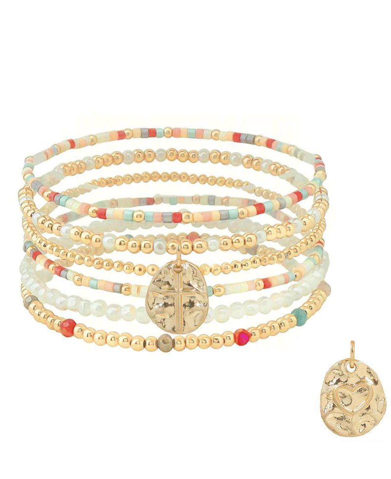 Multi Strand Beaded w/ Cross Charm Bracelet