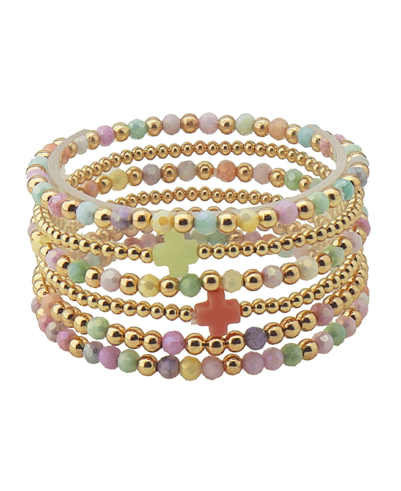 Cross Accent CCB & Glass Beads Bracelet