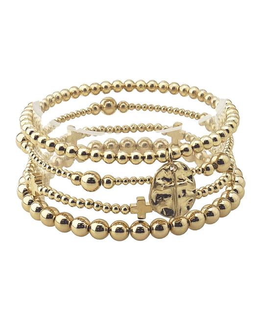 Mixed Gold Beaded w/ Cross Charm Bracelet