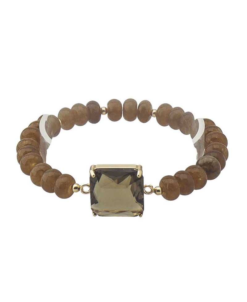 Faceted Square Stone Beaded Stretch Bracelet