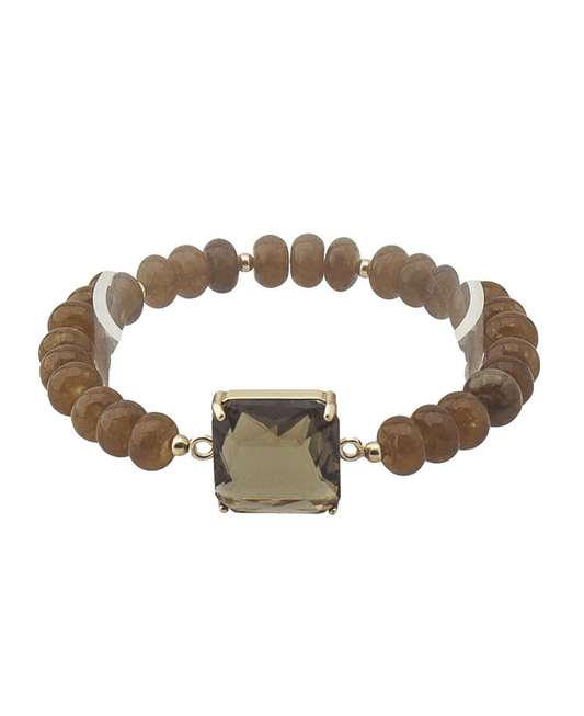 Faceted Square Stone Beaded Stretch Bracelet