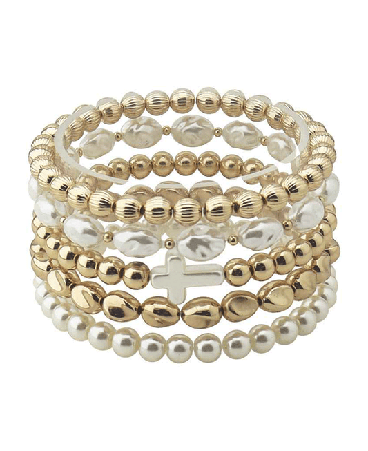 Cross Accent Mix Beaded Stackable Bracelet