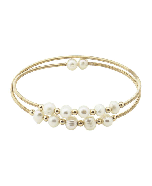 Pearl Double Row Coil Bangle Bracelet