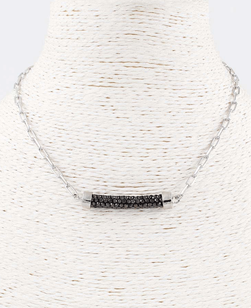 Black Paved Bar Chain Link Necklace