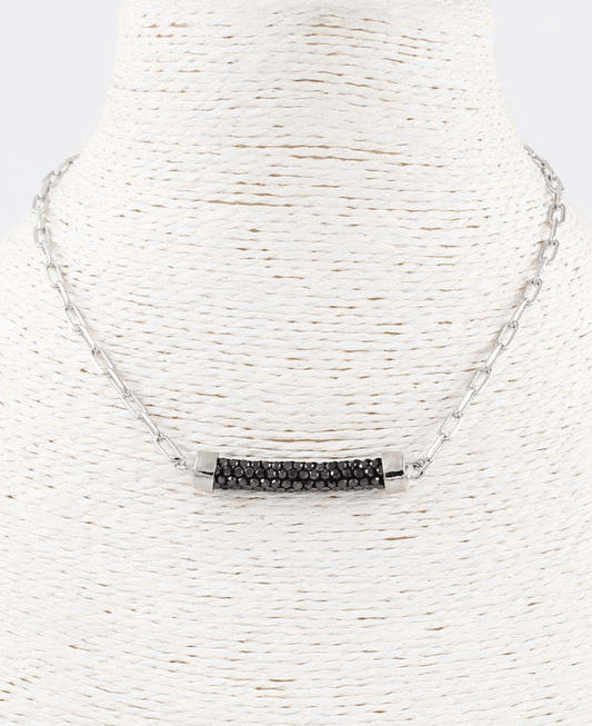 Black Paved Bar Chain Link Necklace