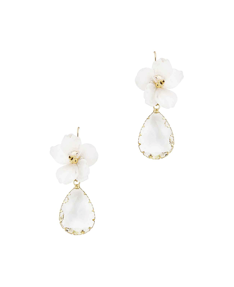 Floral Teardrop Clear Stone Drop Earring