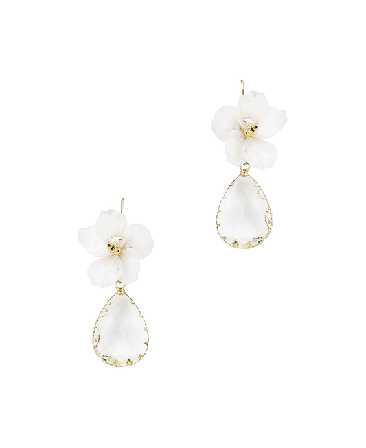 Floral Teardrop Clear Stone Drop Earring