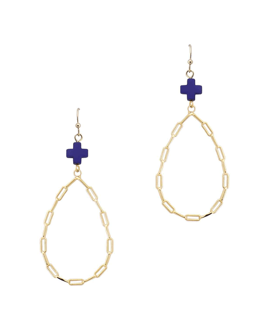 Cross Accent Chain Link Teardrop Earring