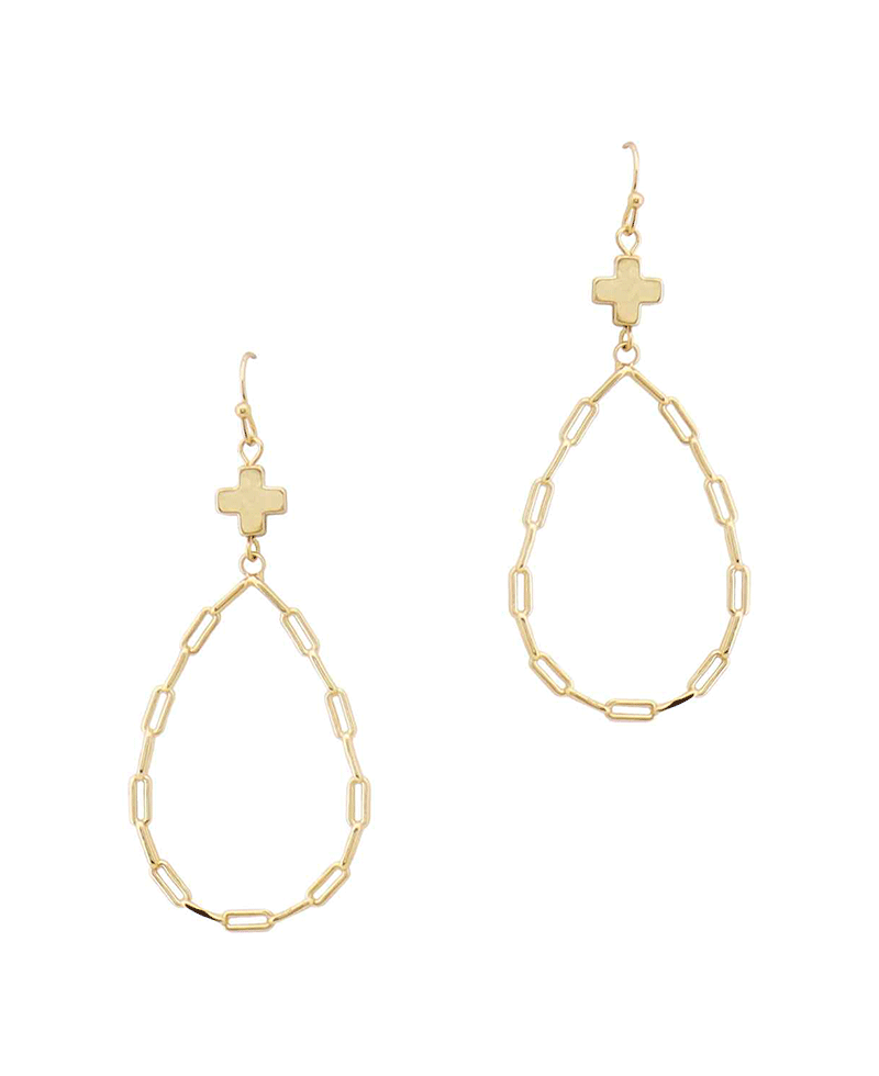 Cross Accent Chain Link Teardrop Earring