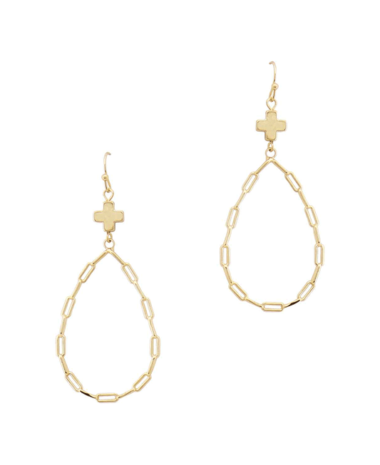 Cross Accent Chain Link Teardrop Earring
