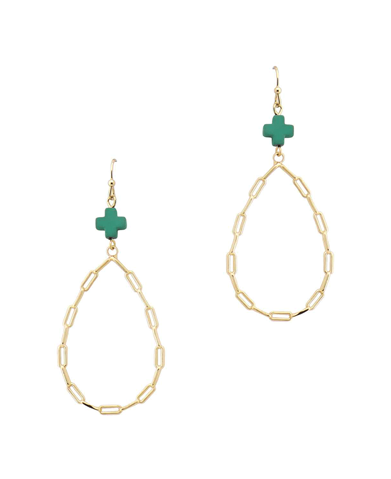 Cross Accent Chain Link Teardrop Earring