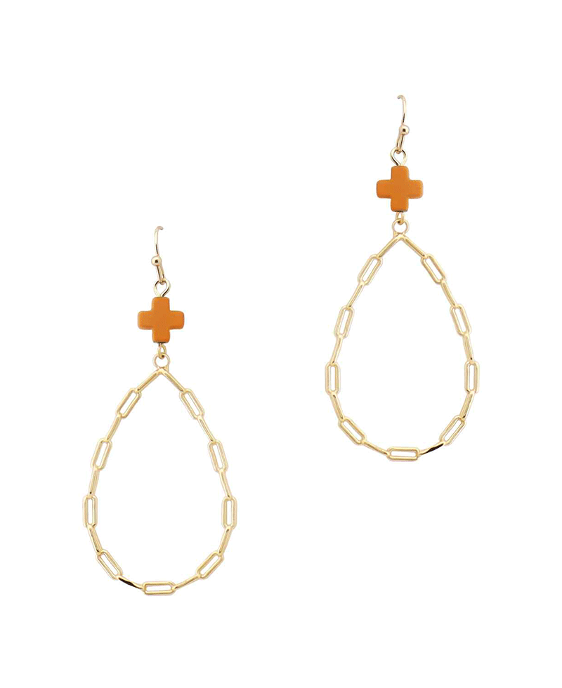 Cross Accent Chain Link Teardrop Earring