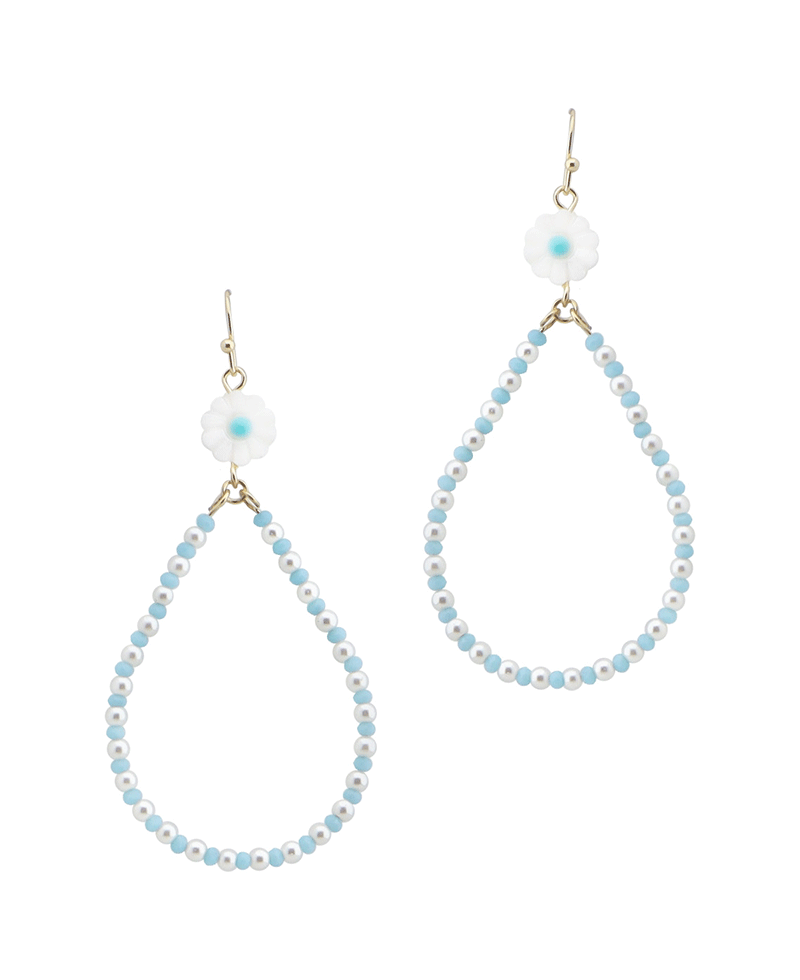 Flower Accent Multi Bead Teardrop Earring