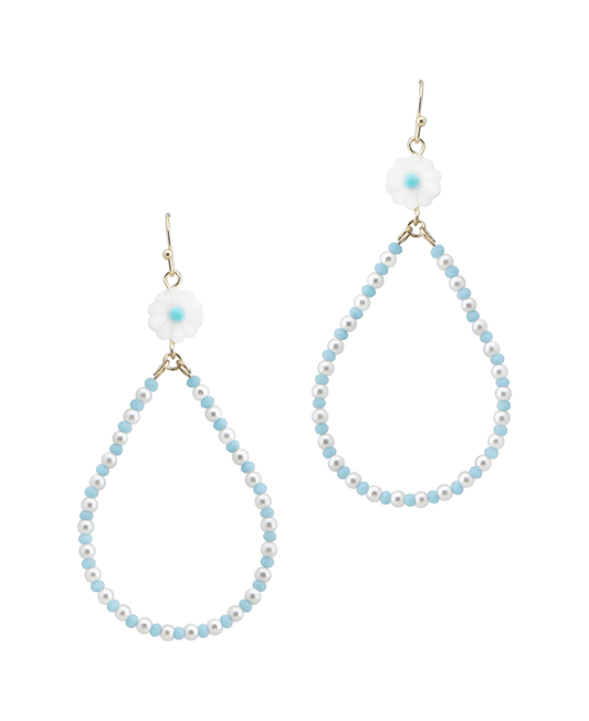 Flower Accent Multi Bead Teardrop Earring