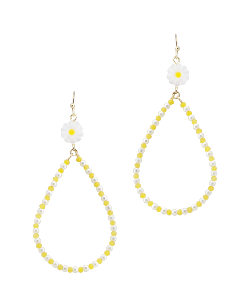 Flower Accent Multi Bead Teardrop Earring