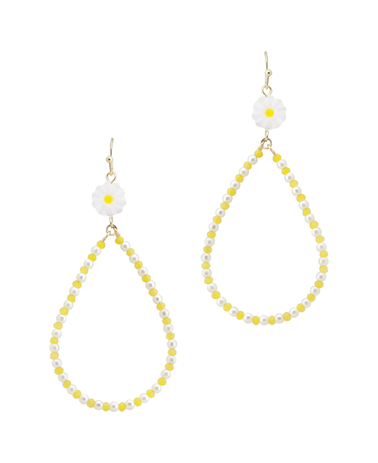 Flower Accent Multi Bead Teardrop Earring