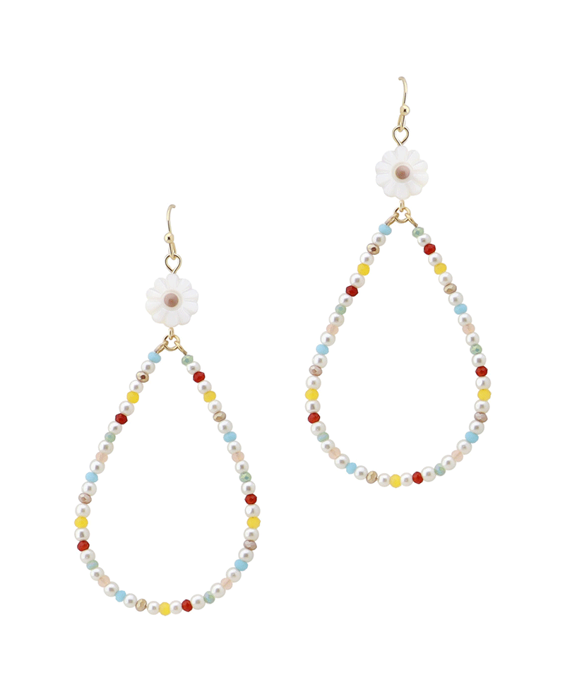 Flower Accent Multi Bead Teardrop Earring