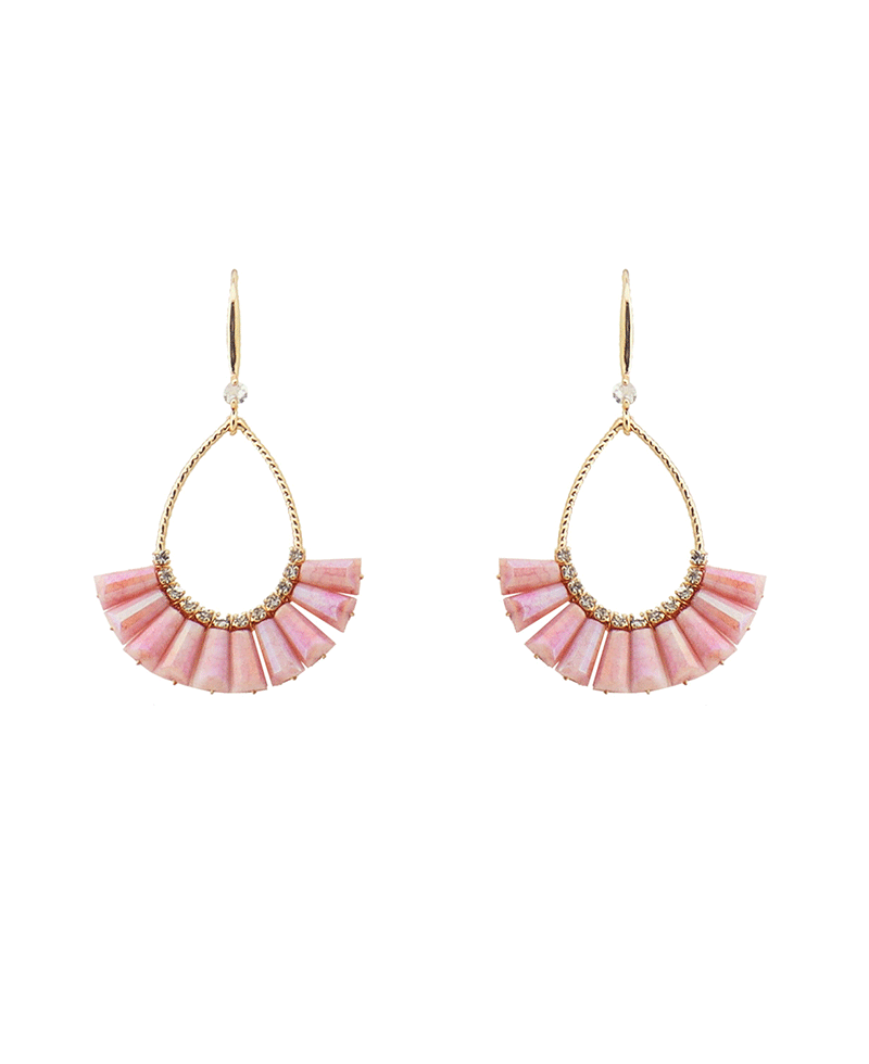 Fan Shape Beaded w/ Rhinestone Earring