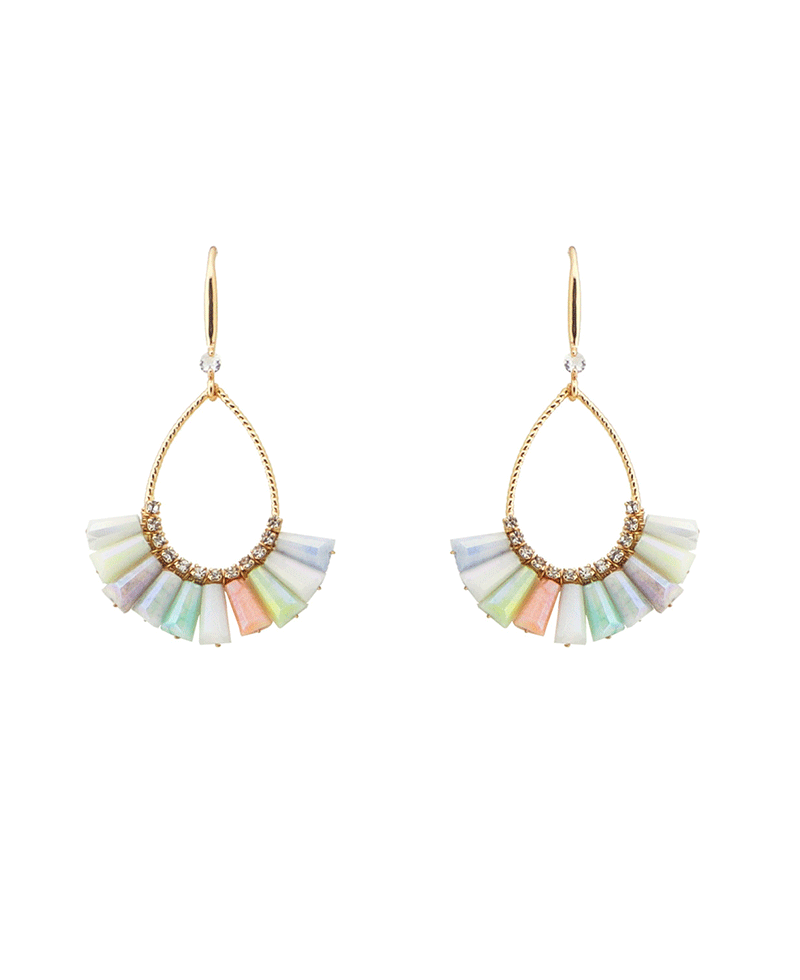 Fan Shape Beaded w/ Rhinestone Earring
