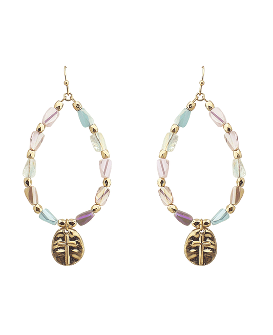 Beaded w/ Cross Charm Earring
