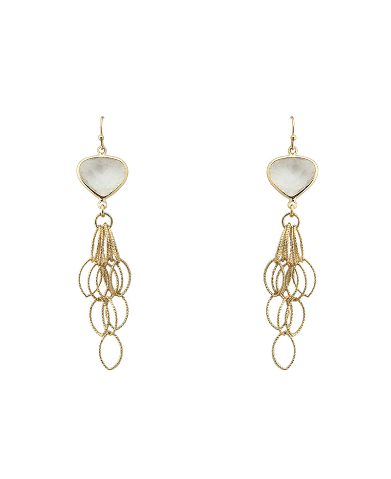 Faceted Stone & Layered Tassel Earring