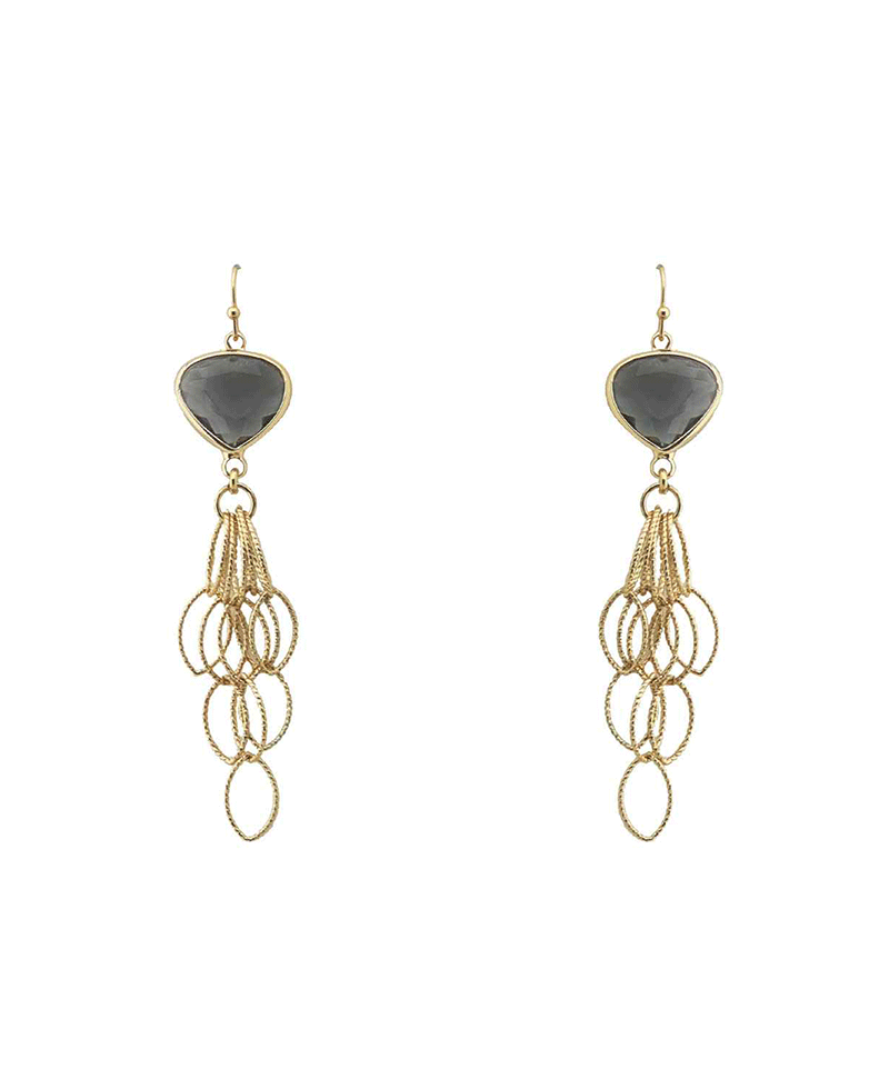 Faceted Stone & Layered Tassel Earring
