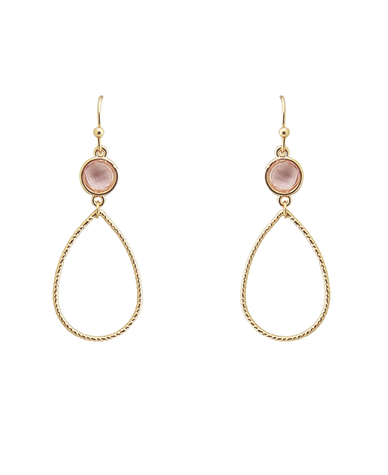 Glass Stone Accent Textured Wire Teardrop Earring