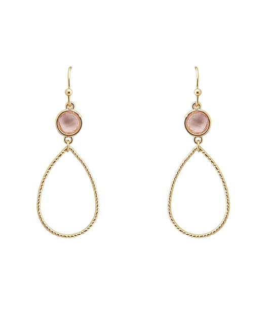 Glass Stone Accent Textured Wire Teardrop Earring