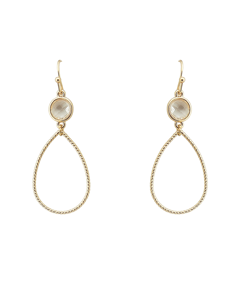 Glass Stone Accent Textured Wire Teardrop Earring