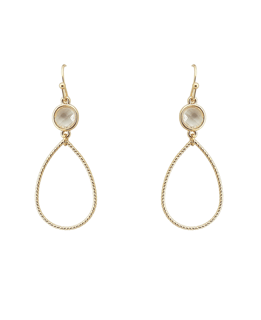 Glass Stone Accent Textured Wire Teardrop Earring