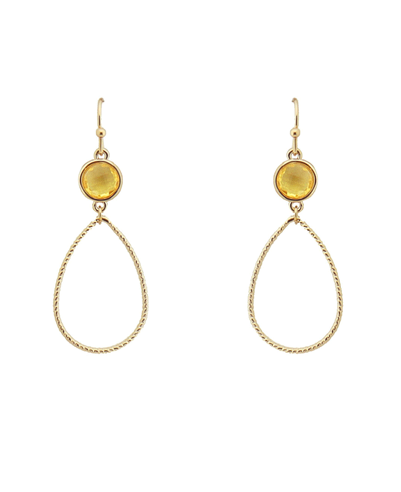 Glass Stone Accent Textured Wire Teardrop Earring
