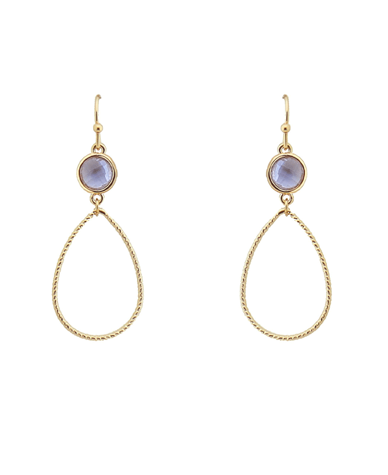 Glass Stone Accent Textured Wire Teardrop Earring