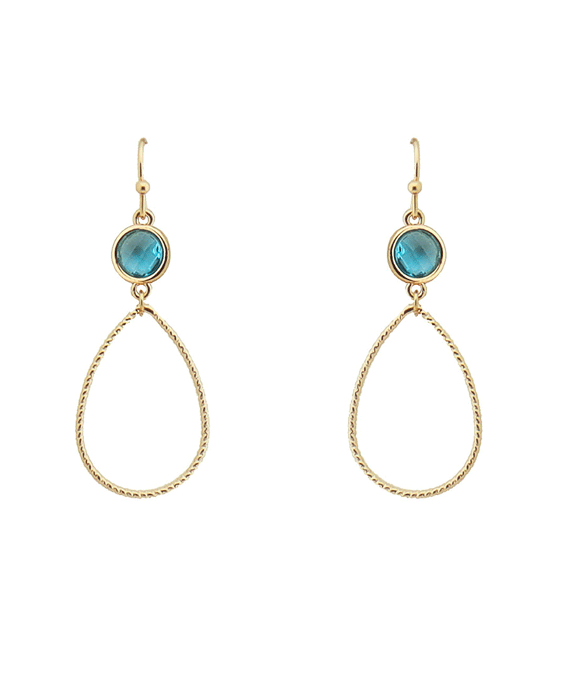 Glass Stone Accent Textured Wire Teardrop Earring