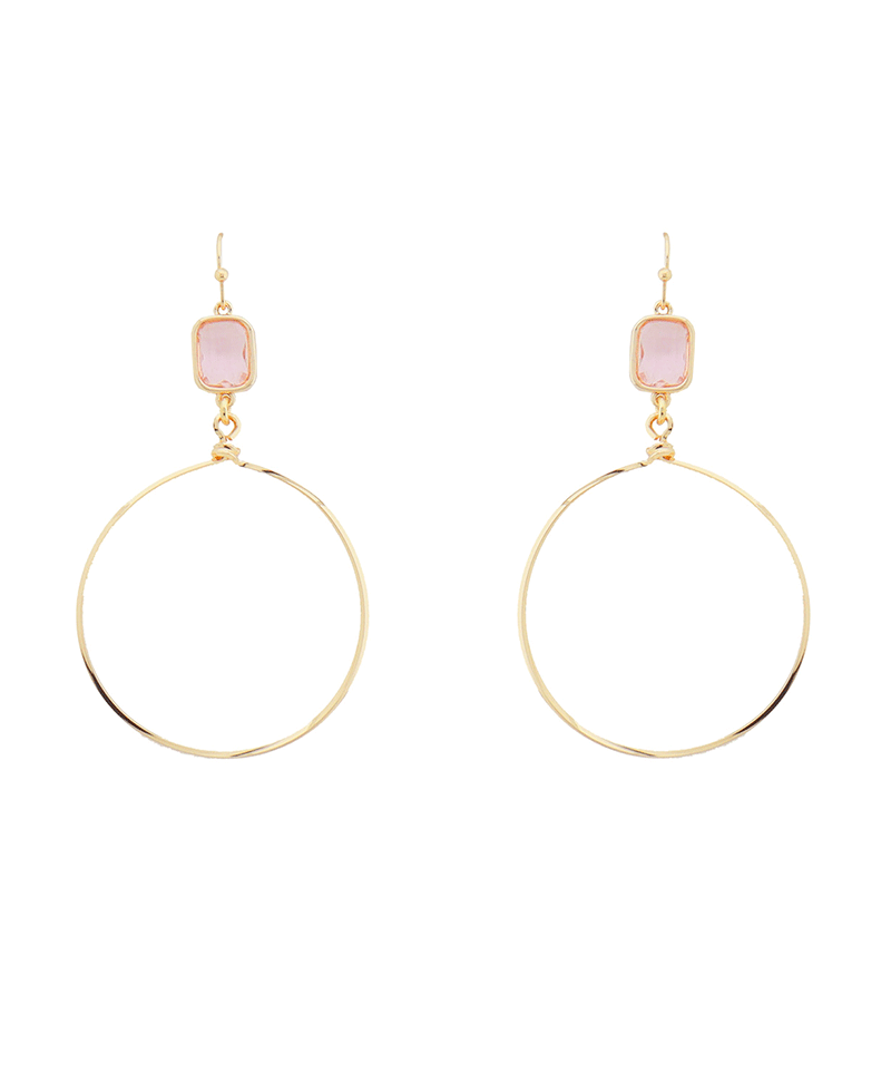 Glass Stone Accent Wire Circle Earring