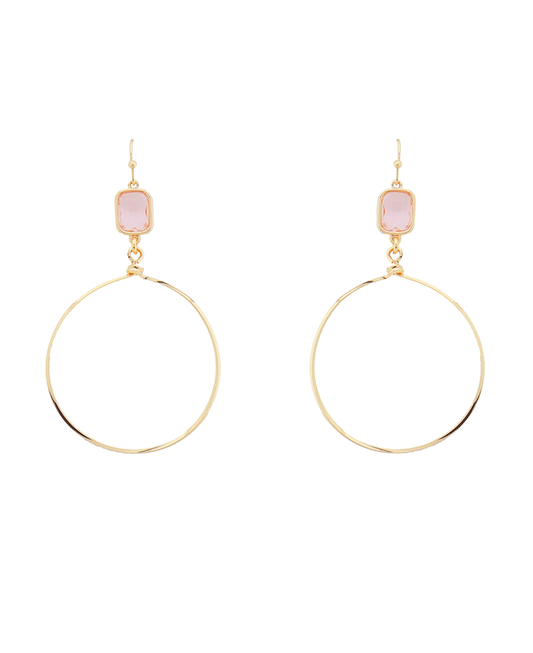 Glass Stone Accent Wire Circle Earring