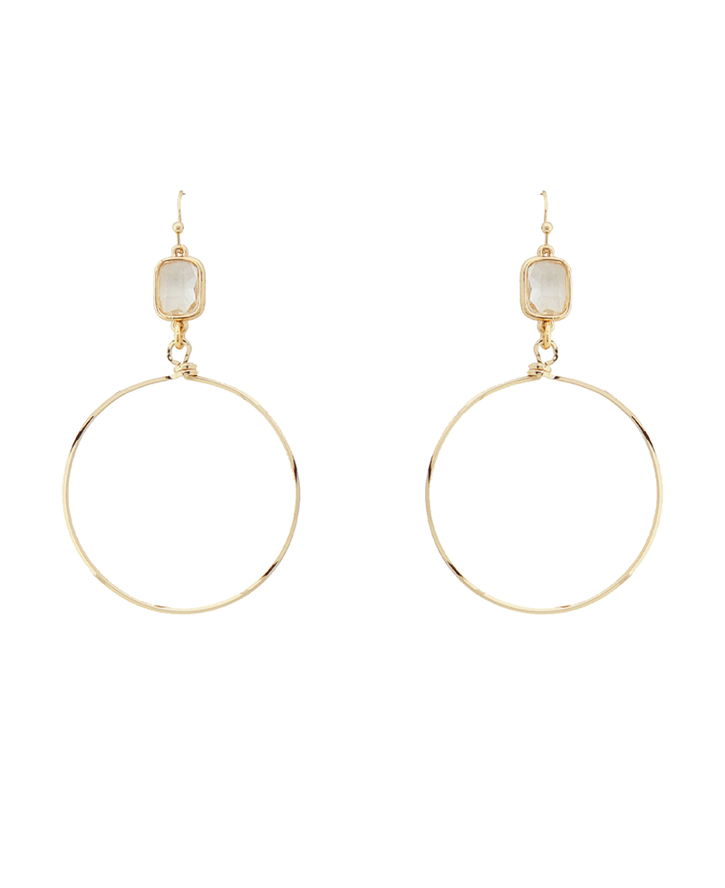 Glass Stone Accent Wire Circle Earring