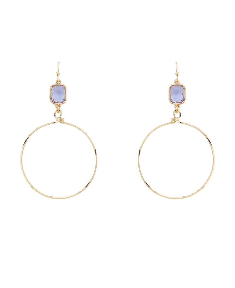 Glass Stone Accent Wire Circle Earring