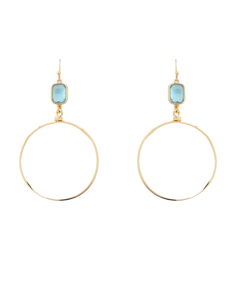 Glass Stone Accent Wire Circle Earring