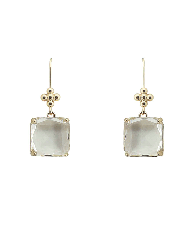 Square Faceted Stone Drop Earring