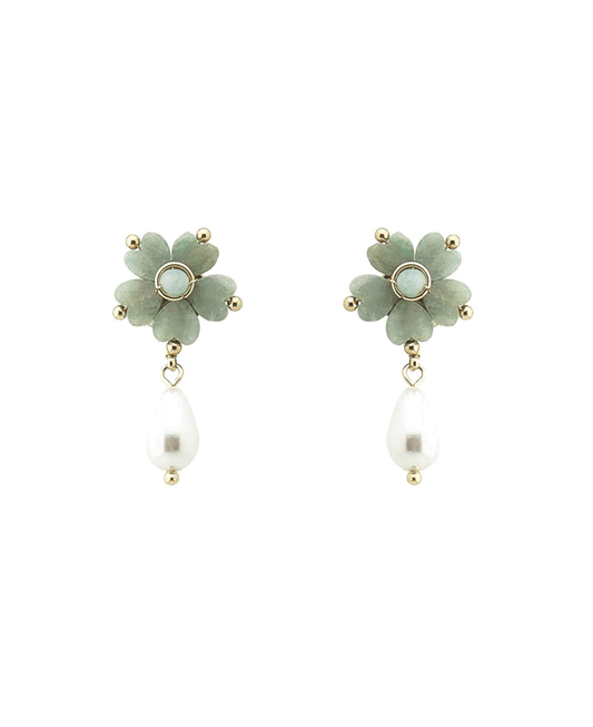 Glass Flower w/ Dangle Pearl Earring