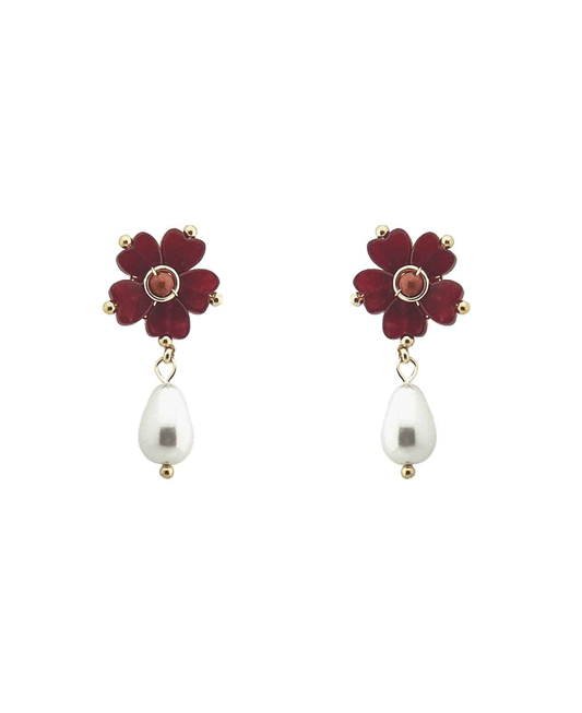 Glass Flower w/ Dangle Pearl Earring