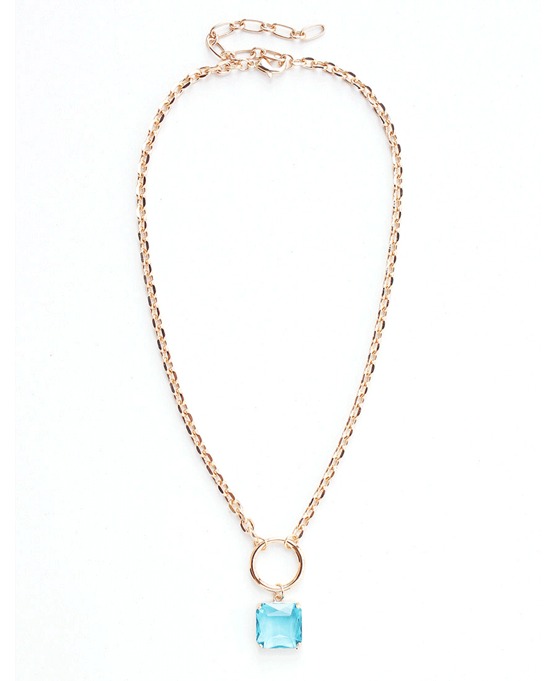 Round Ring w/ Stone Pendant Chain Necklace