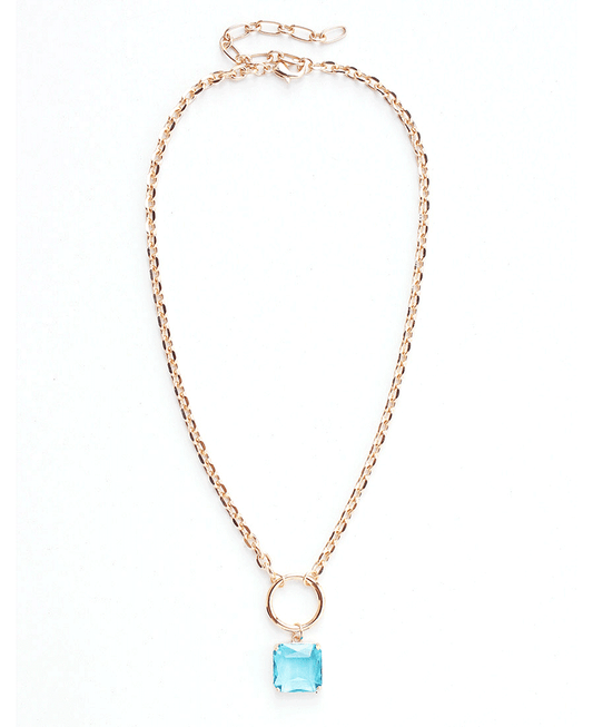 Round Ring w/ Stone Pendant Chain Necklace