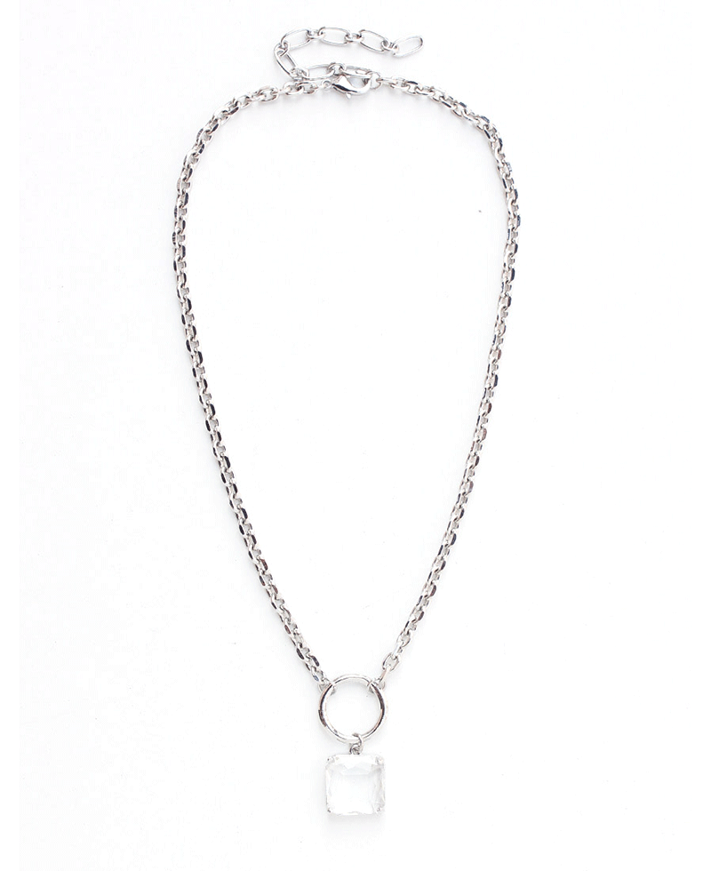 Round Ring w/ Stone Pendant Chain Necklace