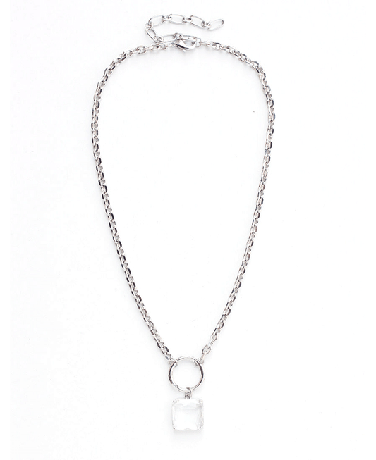 Round Ring w/ Stone Pendant Chain Necklace